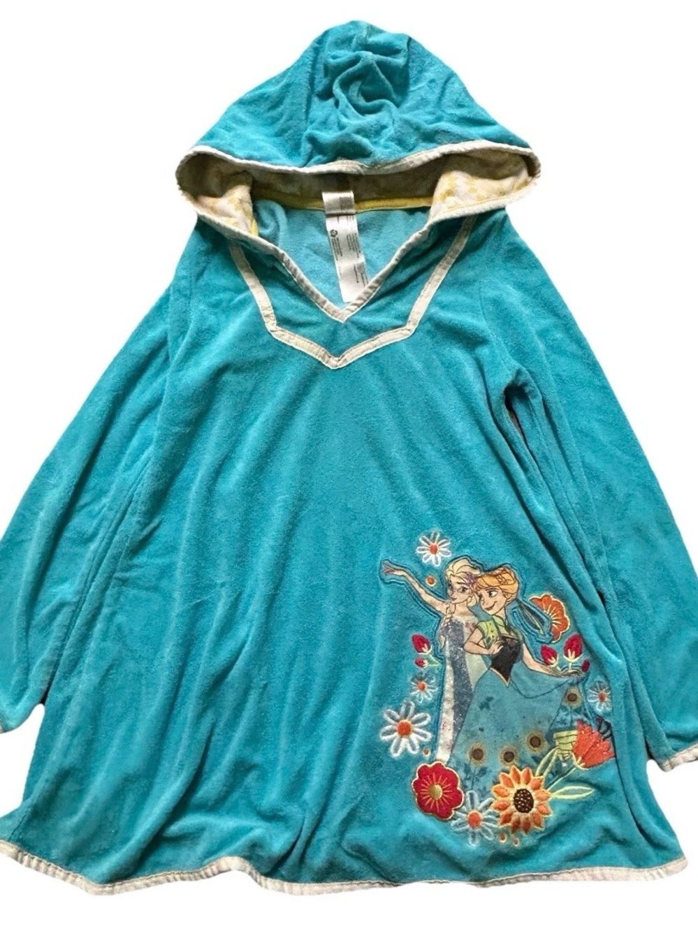 Girl’s Disney Store Frozen Hooded Beach Cover Up Elsa Ana Size 5/6